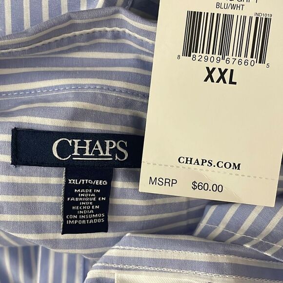CHAPS NEW $60 Classic Fit Polished Balloon Sleeve Stretch Poplin Striped Blouse - Picture 4 of 7